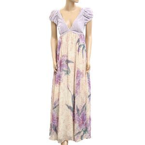 Free People Velvet Lilly Floral Printed Maxi Dress Puff Sleeve Cutout S-4 281326